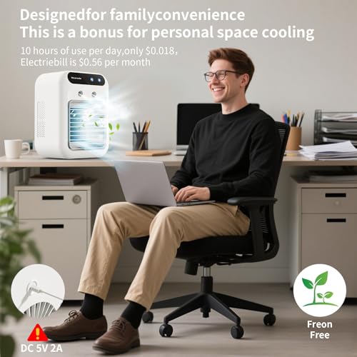 Compact Air Conditioners, Versatile Cooling Fan, Silent Portable AC with Water Reservoir, Personal Air Cooler for Bedroom, Office, Camping - Image 5