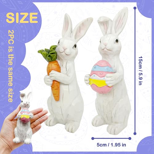 Uniboho Easter Decorations Easter Bunny Decor Spring Decorations Resin Rabbits Statues with Carrot and Egg for Home Tabletop Centerpiece Indoor Gifts — view 5