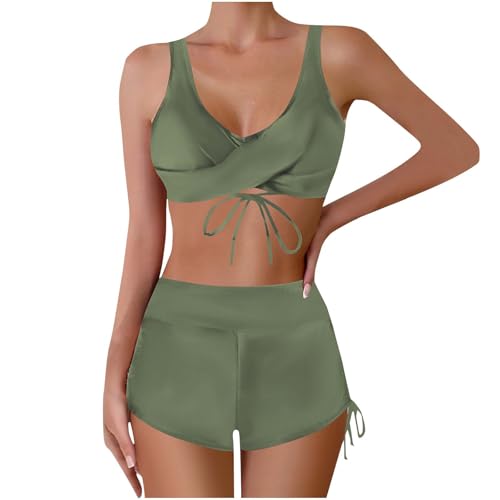 Conjunto de tankini para mujer con pantalones cortos, traje de baño de dos piezas con cuello en V, traje de baño de dos piezas, traje de baño de talla grande, parte superior de bikini con relleno push