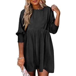 Dokotoo Womens Casual Dresses Tunic Dress Empire Waist Short Sleeve Crew Neck Flowy Babydoll Dress
