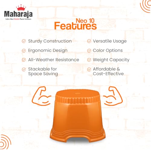 Image of MAHARAJA Neo Plastic Sitting Stool for Indoor Or Outdoor | Kitchen & Living Room (Orange, Pack of 4 (10 inch))