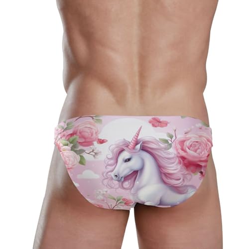 Unicorn Pink Rose Men's Swimwear Sexy Bikini Solid Siwmming Briefs 208505413