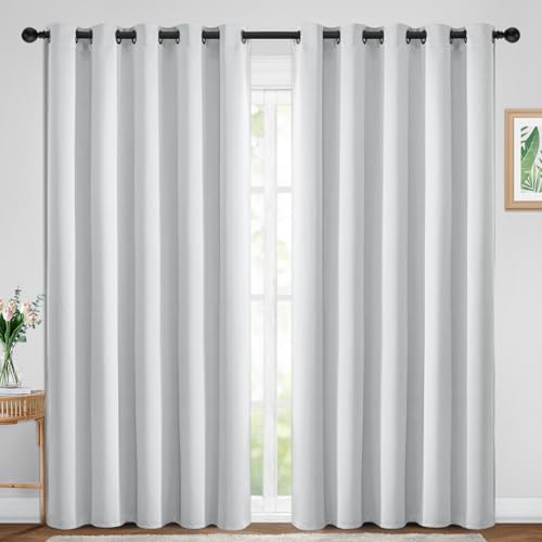 Yakamok Blackout Curtains Room Darkening Thermal Insulated Window Panels,Solid Grommet Top Drapes for Bedroom/Living Room(70Wx84L,Greyish White, 2 Panels)