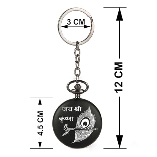 Image of Vintage Gandhi Style Pocket Watch with Engraved Designs & Messages Royal Black Analog for Men Women & Kids Includes Key Ring for car or Bike Keys Ideal Gift
