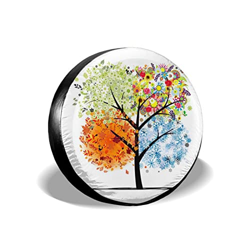 Árbol De La Vida De Las Cuatro Estaciones Rueda De Repuesto Cubierta Proteccion Solar Funda Rueda Repuesto Antipolvo Funda De Llanta De Repuesto Universal para Vehículo Remolques 17inch
