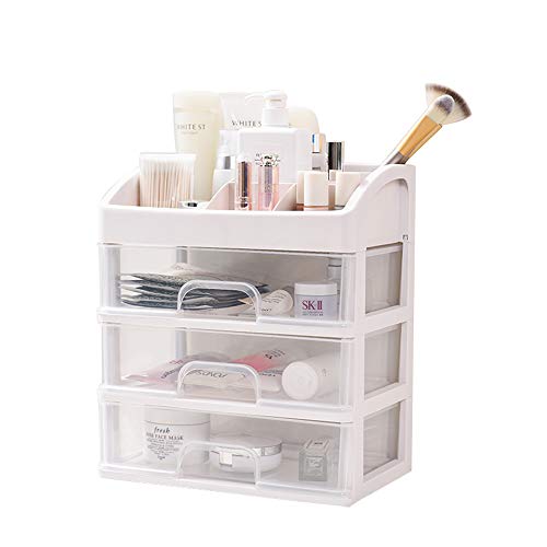 Cosmetic Makeup Organizer Plastic Storage Box with Drawer Lipsticks Holder Desktop Sundry Storage Case 3 Layers