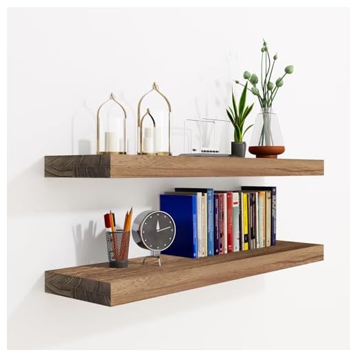 Beneouya 24 Inch Floating Shelves, Bathroom Wooden Shelves for Wall Mounted, Rustic Farmhouse Floating Shelves, Solid Wood Wall Shelves for Storage, Set of 2, Carbonized Black