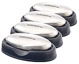 PEARL Antigeruch-Seifen: 4er-Set Geruchs-neutralisierende, gebürstete Edelstahl-Seife, Ablage...