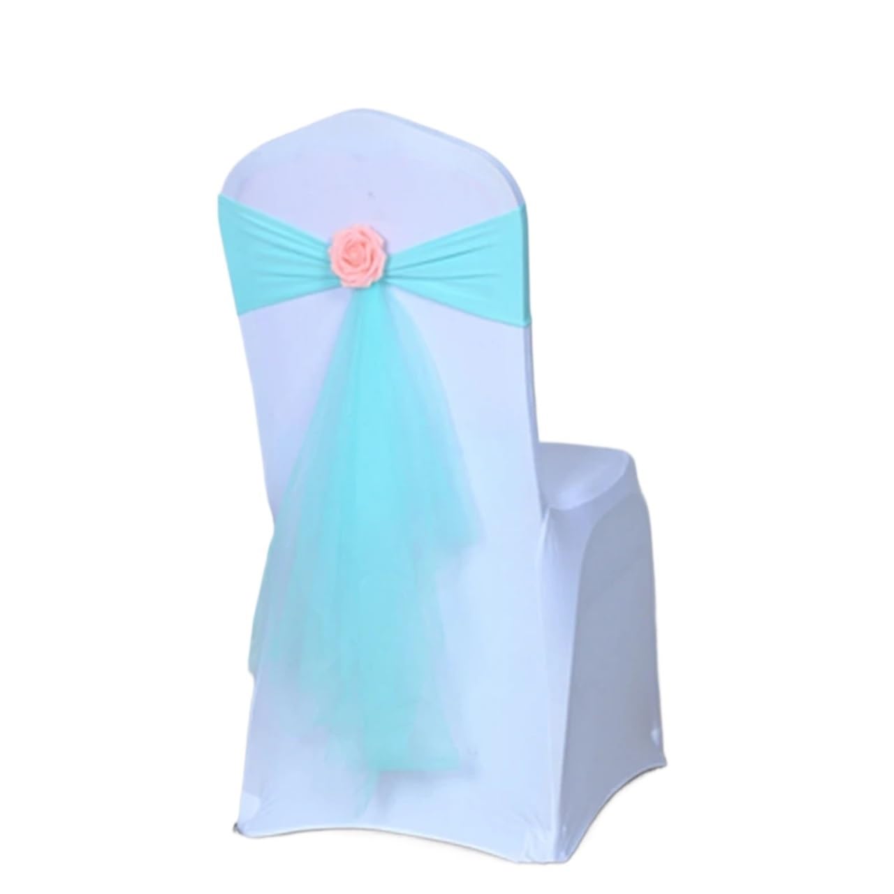 Fascia for sedia in organza elasticizzata con decorazione di nozze con sfera di rosa Fiore artificiale in spandex adatto a tutti gli spettacoli di feste di compleanno per matrimoni(ROYAL BLUE,50pcs)