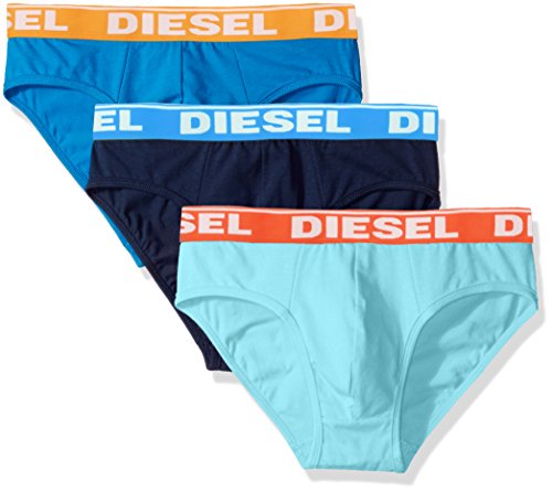 Diesel Men's 3-Pack Andre Cotton Stretch Briefs, Navy Blue/Light Blue/Turquoise, Large