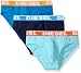 Diesel Men's 3-Pack Andre Cotton Stretch Brief, Navy Blue, Light Blue, Turquoise/New, Large