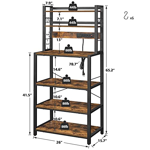 Beewoot Baker's Rack With Power Outlet, Microwave Oven Stand With Hutch, 6 S Hooks, Kitchen Utility Storage Shelf, For Kitchen Dining Room, Living Room, Rustic Brown Br01Bb032 #TOP6