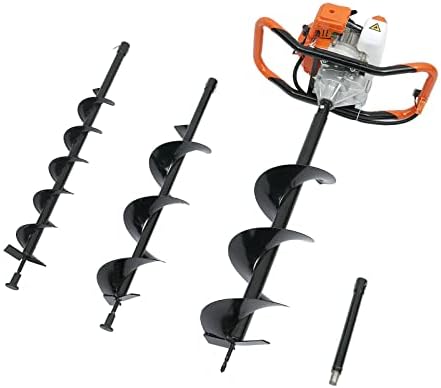 LENJKYYO 52cc Auger Post Hole Digger, Electric Handheld Post Hole Digger, Gas-Powered Fence Ground Drill with 4"/6"/8" Bit Borer for Ice Fishing/Garden Planting
