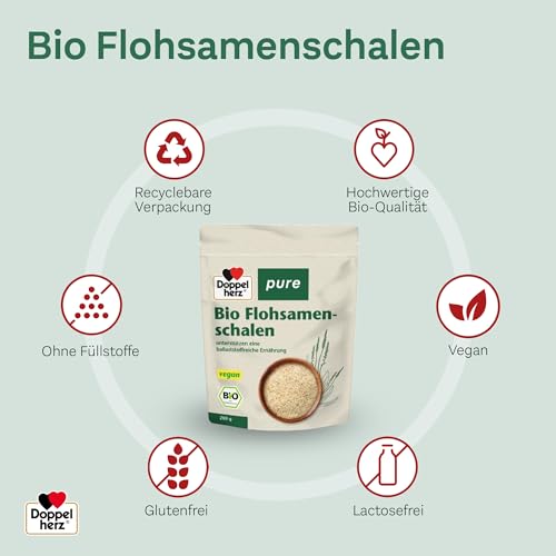 Doppelherz pure Bio Flohsamenschalen – geschmacksneutral – zur Unterstützung einer natürlichen Verdauung und der Darmgesundheit – 200 g