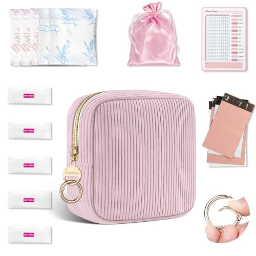 Neceser Compresas Niñas Set de Bolsas para Compresas Algodon Tampones con Producto Sanitario Bolsa Menstrual de Servilletas Sanitarias Bolsas Portátil para Mujers Regalo Adolescentes Niña(Rosa)