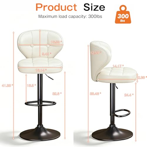 Image of Bar Stools Set of 4,Adjustable Swivel Barstools, Modern PU Leather Upholstered Bar Chair with Back and Footrest,for Bar, Kitchen, Dining Room White