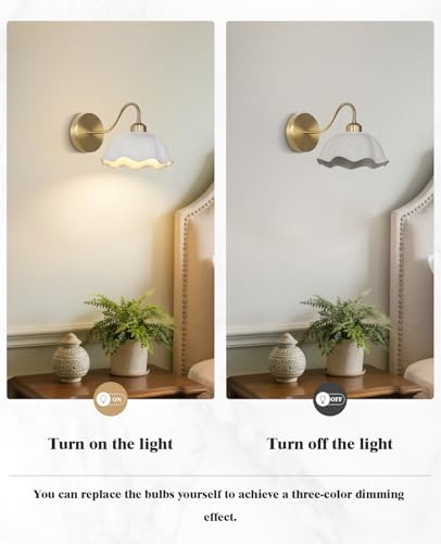 Image of Mid Century Modern Single Gold Wall Sconce Industrial Vintage Wall Mount Light Fixture Simple Rustic 1-Light Antique Brass Wall Sconce with White Glass Lampshade Retro Wall Lamps MWL02-1B