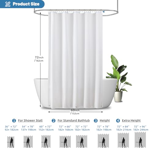 THAIGEE 1 Pack Water-Repellent Fabric Shower Curtain Liner - Hotel Quality Machine Washable, 3 Heavy-Duty Magnets with Rustproof Grommets & Weighted Hem, Standard Size 60x72in White by THAIGEE - Used condition - Image 3