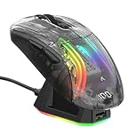 ATTACK SHARK X2 Pro Wireless Gaming Mouse with RGB Charging Dock, Tri-Mode PC Gaming Mice 2.4G/Bluetooth/Wired, Noiseless Mouse RGB Backlit, Transparent Shell, PixArt 3212 4000 DPI, for Win/MAC, Black