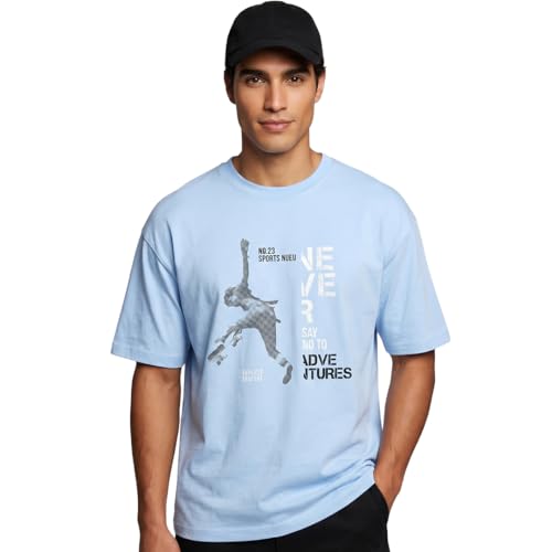 Image of Nobero Men's Oversized Graphic T-Shirt for Men | Soft Cotton | Drop Shoulder Relaxed Fit | Printed Casual Tshirt for Men