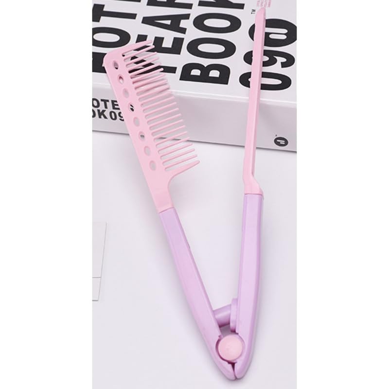 Image of JKAUR V Shaped Foldable Hair Comb for Straightening and Curling | Rose red