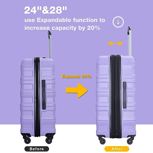 3 Piece Luggage Sets, PC Lightweight Expandable Suitcase with Two Hooks, Spinner Wheels, TSA Lock, (20/24/28) (Purple)4