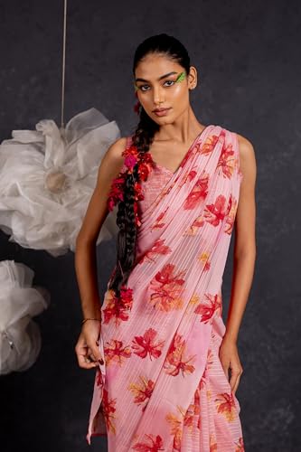 Image of MIRCHI FASHION Saree for Woman Georgette Floral and Leaf Printed | Elegant Farewell and Ceremonial Women's Sari with Blouse Piece