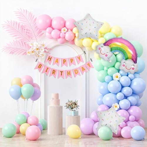 Image of Party Propz Happy Birthday Decoration Kit -55 Pcs, Birthday Decoration Items with Rainbow Foil Balloon, Happy Birthday Banner, Multicolor Balloons for Birthday Decoration for Boys & Girls (Cardstock)