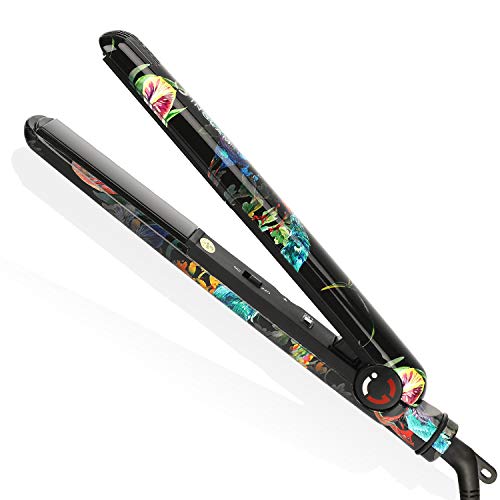 2 in 1 Hair Straightener Iron, Anti-Static Ceramic Tourmaline Ionic Styling Iron with Adjustable Temp, Dual Voltage, 3D Floating Plates, Instant Heat Up, Auto Shut Off, Flower