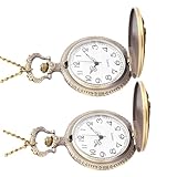 Beavorty 2 Stück Vintage Neckholder-Taschenuhr Halskette Quarz -Taschenuhr Taschenuhren Taschenuhr mit Anhänger Golden