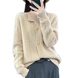 Chaqueta de punto de lana gruesa para mujer, suéter de manga larga, Caqui Claro 9, M