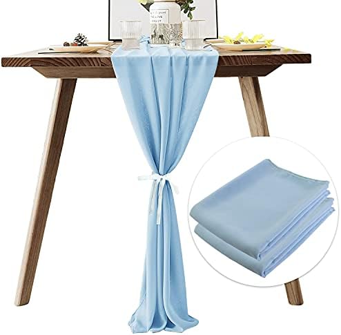 Nowepai 2 Pcs 10 Ft Dusty Blue Chiffon Sheer Table Runner Romantic Wedding Decor Linens Bridal Party Table Setting Decorations