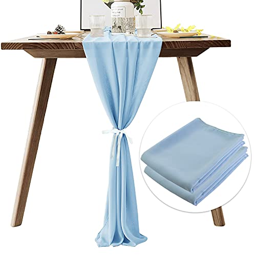 Nowepai 2 Pcs 10 Ft Dusty Blue Chiffon Sheer Table Runner Romantic Wedding Decor Linens Bridal Party Table Setting Decorations #TOP28