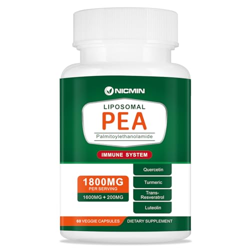 NICMIN 1600MG Palmitoylethanolamide 99% with Luteolin & Quercetin High Absorption Pea Supplement 60 Capsules