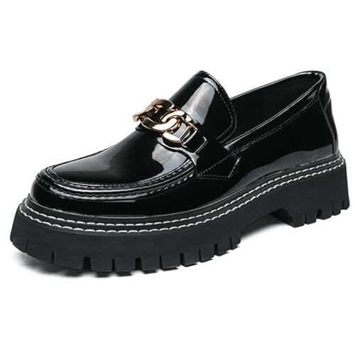 Image of Men's Patent Platform Leather Classic Oxford Shoes Round Toe Lug Sole Non-Slip Lace-Up Business Leather Shoes Fashionable Work Formal Oxfords