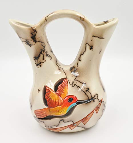 All Tribe Silver Horse Hair Pottery Wedding Gift Vase Hummingbirds Gina Arrighetti Southwestern Pottery 5" T #TOP2