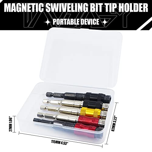 Tandagy 5 Pcs Magnetic Swiveling Bit Tip Holder 1/4" Pivot Drill Bit Holder 20° Angle Rotary Pivoting Bit Tip Holder Quick Release Flexible Screwdriver Bit Holder For Tight Spaces Or Corners #TOP6