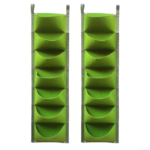 Lot de 2 sacs de plantation muraux, 7 poches à suspendre au mur, sacs de culture pour extérieur et intérieur, jardinage vertical (vert)