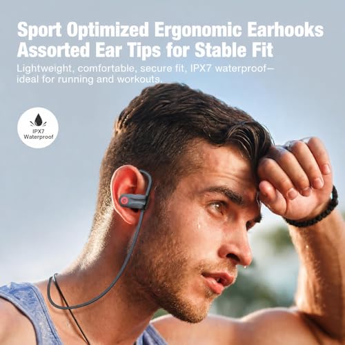 Boean Bluetooth Headphones, Wireless Headphones with 16 Hours Playtime Bluetooth 5.3 Wireless Earbuds HD Stereo Sound IPX7 Waterproof Earphones AI Music Generation Workout Headset for Running Sports