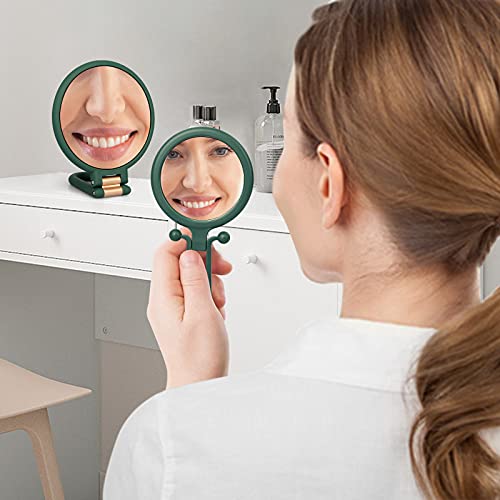 Eeekit 2 Pieces 15X Magnifying Handheld Mirror And 10X Travel Double Sided Foldable Makeup Mirror, Tabletop Swivel Vanity Mirror Use For Blackhead, Comedone Removal, Draw Eyebrows (Green) #TOP6