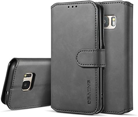 UEEBAI PU Leather Case for Samsung Galaxy S10, Vintage Retro Premium Wallet Flip Cover TPU Inner Shell [Card Slots] [Magnetic Closure] Stand Function Folio Shockproof Full Protection - Grey