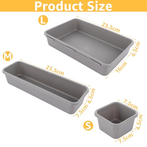ASelected 16 Pcs Drawer Organiser,Interlocking Drawer Dividers Plastic Storage Trays,Tidy Desk Drawer Organiser for Kitchen Office Make-Up Clothing Dresser Cosmetics Jewellery Craft Bathroom - Image 3