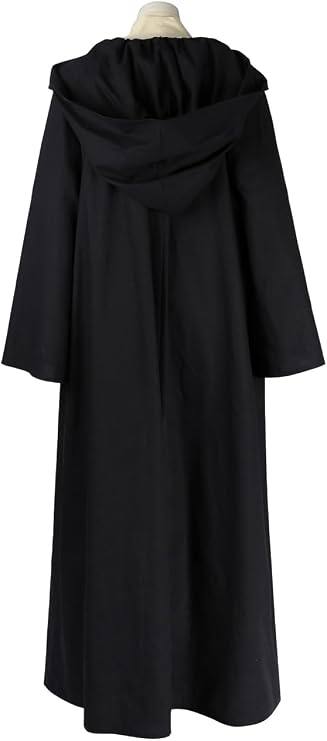 Mens Cosplay Costume Black Hooded Cloak Robe Halloween Outfit Wizard Uniform Suit