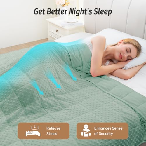 Image of Wemore Minky Dot Weighted Blanket for Adults 20lbs Queen Size 60 inchx80 inch Green | Great for Reading, Napping, Relaxing, Stress Relief & Better Sleep, Machine Washable, All Season, Breathable, Glass Beads