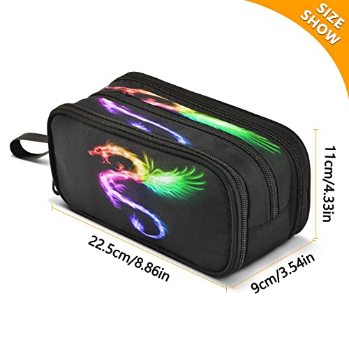 Image of Rainbow Fire Dragon Pencil Case 3 Compartment Pen Bag Pouch Holder Box School Portable Stationery Storage Bag for Girls Boys