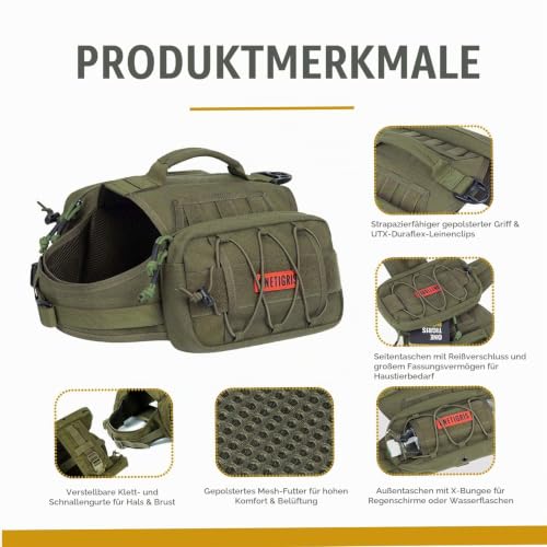 OneTigris Mammoth Hunderucksack 2.0 Version Reißen Camping Wandern Hundebackpack für M/L Größe Hunde (M, Ranger Grün)