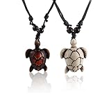 2Pcs Artificial Bone Carving Sea Turtle Pendant Necklaces - Mother Yin Yang Medallion - Hawaiian Animal Lucky Mascot Amulet for Women Men-F