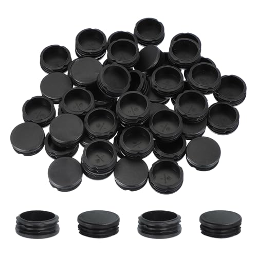 Image of PATIKIL 2 Inch Plastic Tubing End Caps, 50 Pcs Round Hole Plug Insert for Round Iron Pipe Chair Leg Table Bookshelves Patio Furniture, Black