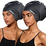 VegoVia 2 Pack Large Swim Cap for Braids, Waterproof Silicone Swimming Cap for Women Men Adult Long Hair to Keep Hair Dry
