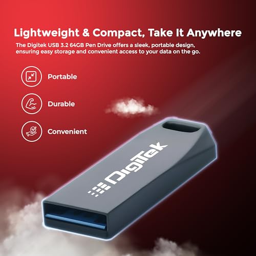 Image of Digitek (Dud 64G V3.2) USB 3.2 Flash Drive, 64GB Storage, High Speed Read & Write, Pen Drive, Magnetic, X-Ray & Temperature Resistant | Compatible with Windows & Mac OS